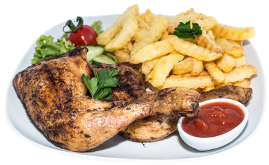 Chicken Legs with Chips (on white)