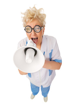 Funny Mature Doctor With Megaphone