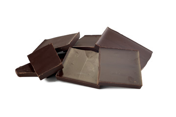Pile of Chocolate chunks isolated on white background.