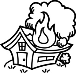 火事！燃える家　モノクロ