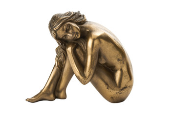 Bronze yellow girl with on a white background