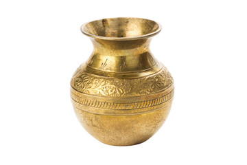 Bronze yellow vase on a white background