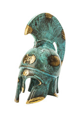 Souvenir ancient brass greek helmet over white