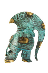 Souvenir ancient brass greek helmet over white