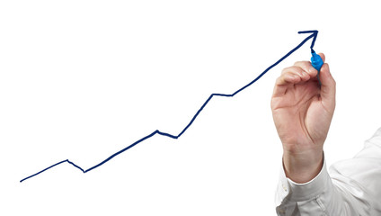 Businessman drawing chart on white background.