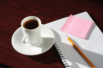 Cup coffee a wooden table