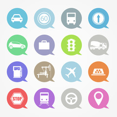 Transportation,  web icons set in color speech clouds