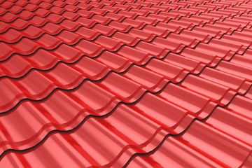 New red roof tiles close up detail