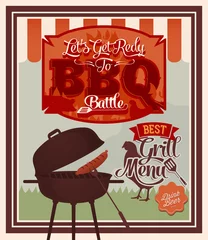 Stickers pour porte Poster vintage Soirée barbecue