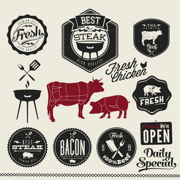 Vintage BBQ Grill elements, Typographical Design