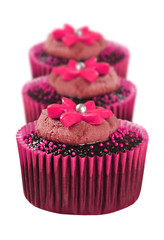 Lovely chocolate cupcakes decorated in pink