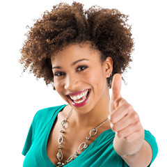 Portrait Of Young Woman Showing Thumb Up Sign
