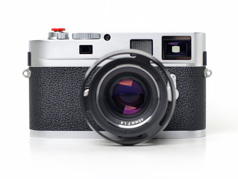 Rangefinder camera on white background