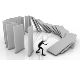 3D Businessman near a stack of columms.