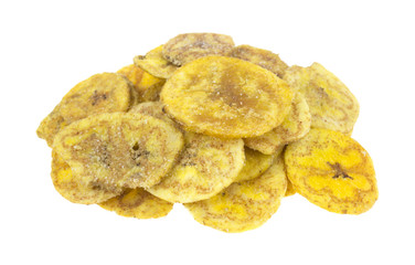 Salted plantains on white background