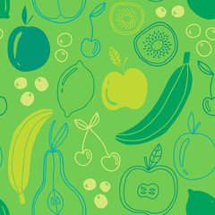 Seamless fruits pattern. Ecological concept design.