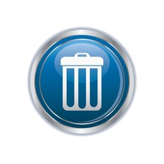 Trash can icon on blue with silver button