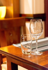 Empty glasses set in restaurant