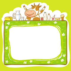 Frame With Cow And Dairy Products.