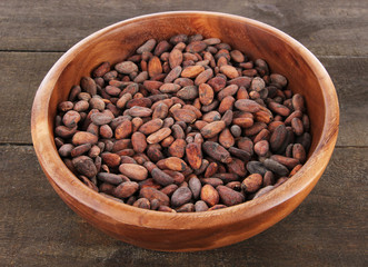 Beans in bowl on wooden background