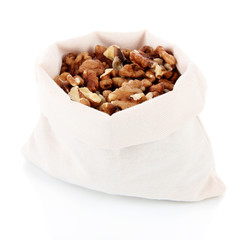 Nuts in sack isolated on white