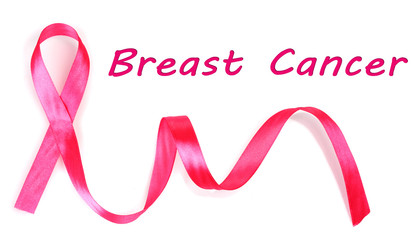 Pink breast cancer ribbon isolated on white