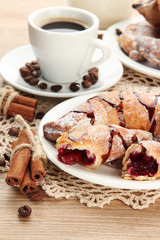 Light tasty breakfast, on wooden table