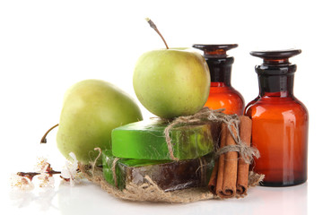 Hand made soap and ingredients for soap making, isolated