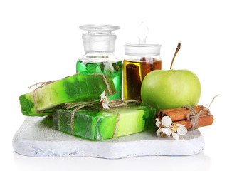 Hand made soap and ingredients for soap making, isolated