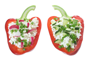 Paprika stuffed cottage cheese with cucumber and radish