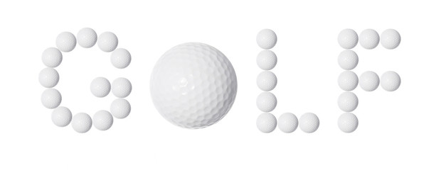 text from golf balls isolated on white background