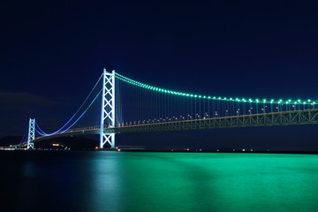 Suspension bridge was light up in colorful