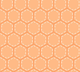 Orange patchwork hexagon stitched quilt seamless pattern, vector