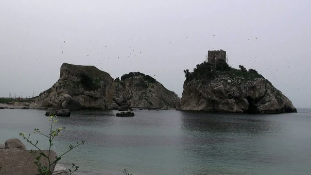 Sea and rocks, calm, gray day, Turkey, Black Sea