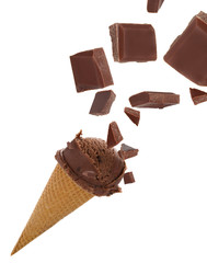 Ice cream in motion over white