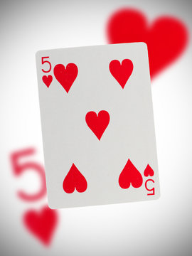 Playing card, five of hearts