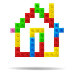 House from plastic toy blocks. Vector illustration.