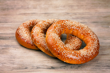 Baked bagels sprinkled with seeds