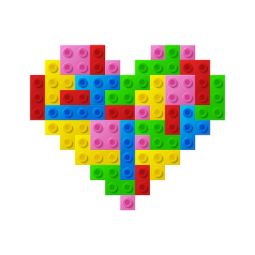 Heart from plastic toy blocks. Vector illustration.