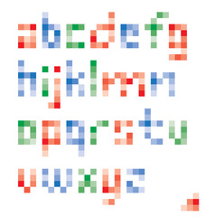 Pixel colorful lower case alphabet set design