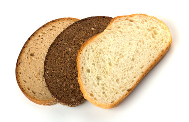Slices of bread isolated on white background