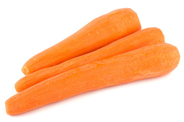 Peeled fresh carrots isolated on white background