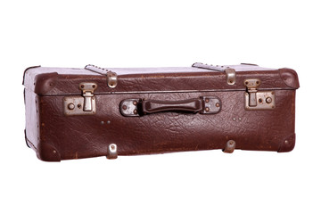 old suitcase made of brown leather