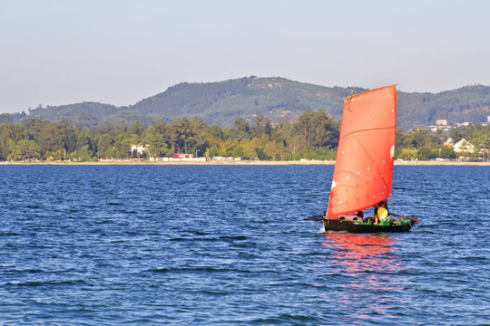 Traditional sailboat on Arousa estuary