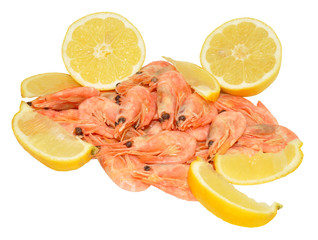 Whole Cooked Prawns And Lemons