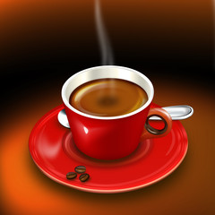 Tasse Kaffee, Mocca mit Kaffeebohnen frisch gebrüht