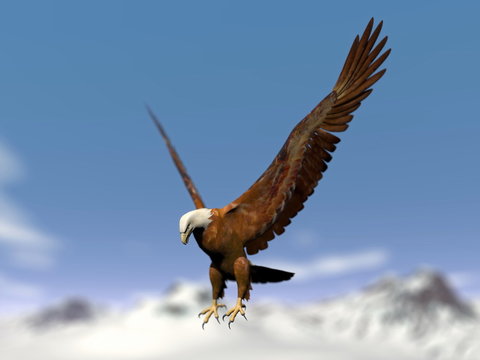 Eagle landing over snowy mountain - 3D render