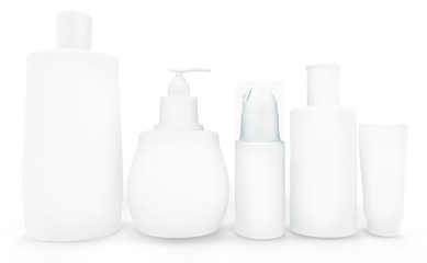 Set of cosmetic products in bottles. Isolated on white