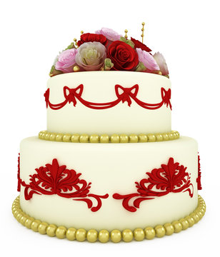 wedding celebration cake with  roses and patterns