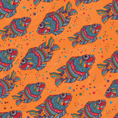 Motley fishes seamless pattern